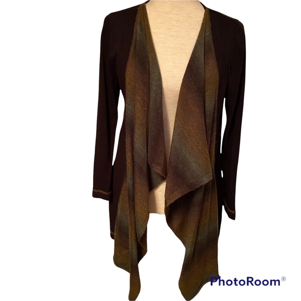 CURIO SWEATER CARDIGAN BLACK CASCADE OPEN FRONT GREEN BROWN OMBRÉ SIZE S